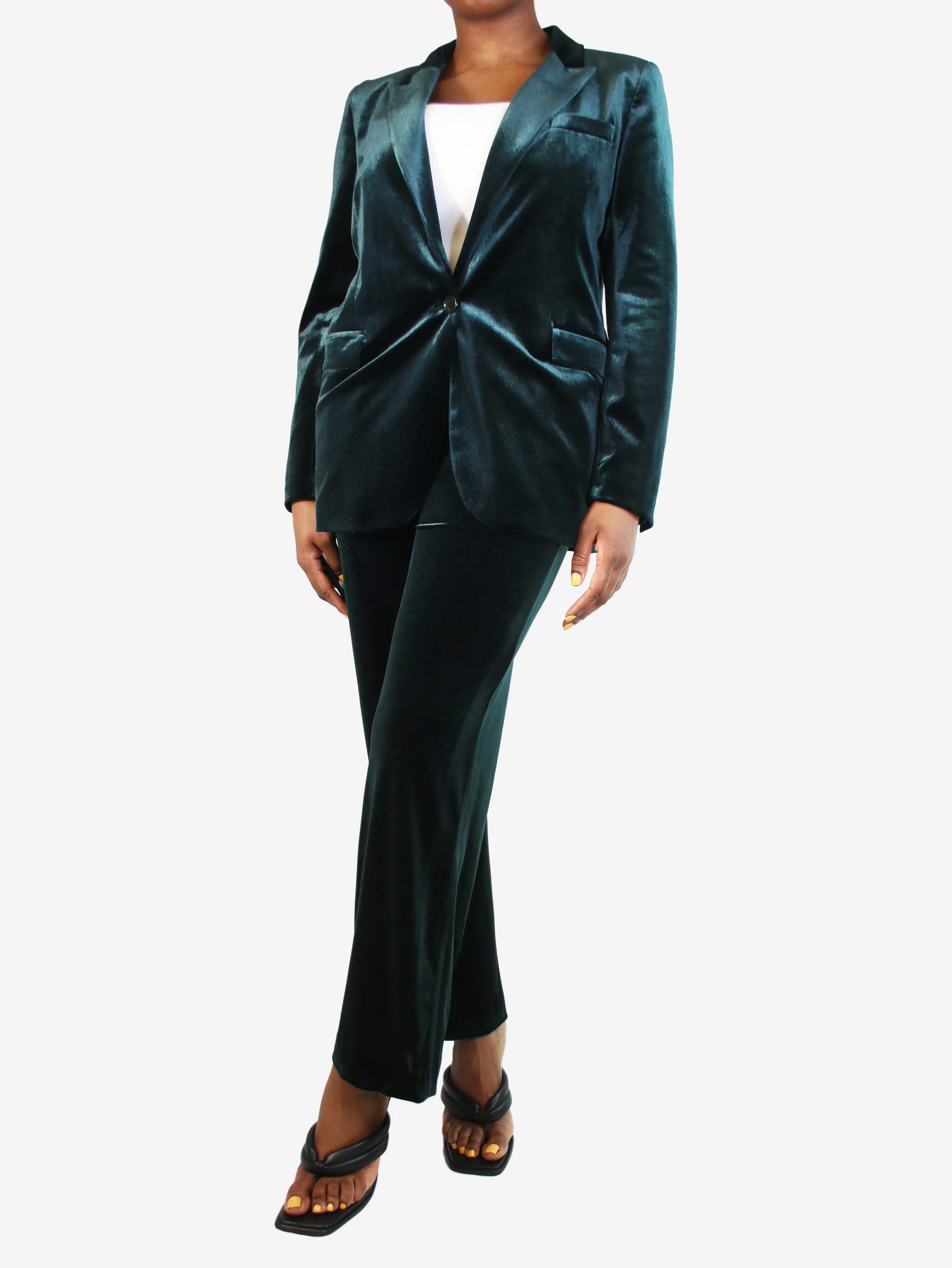 Green velvet blazer and trousers set - size UK 12