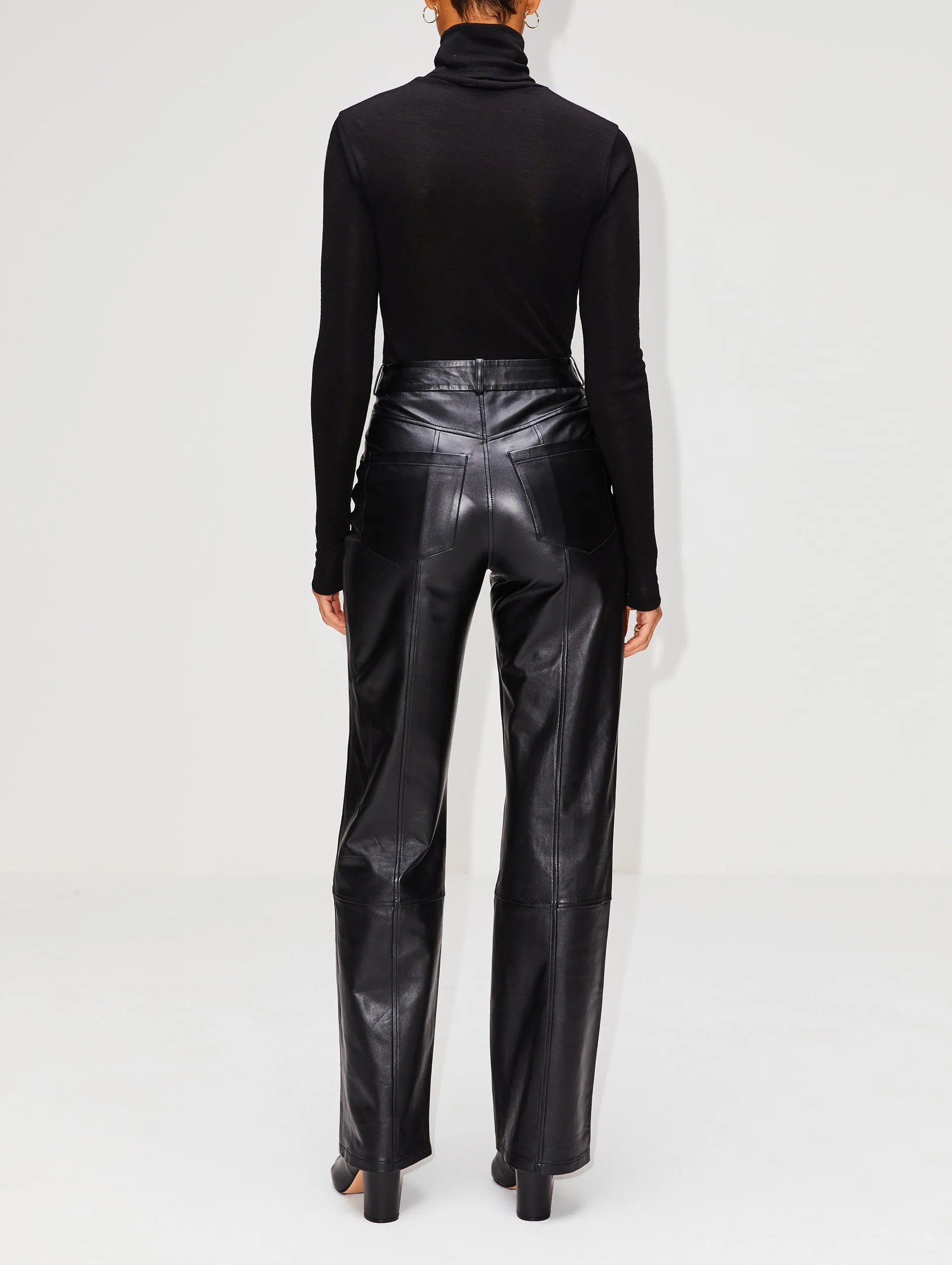 High Waist Loose Leather Pant