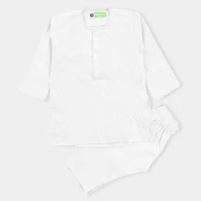 Infants Boys Poly Viscose Shalwar Suit Dots -White