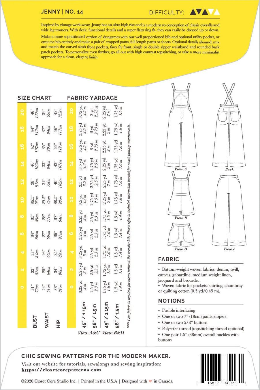 Jenny Overalls & Trousers Sewing Pattern by Closet Core Patterns