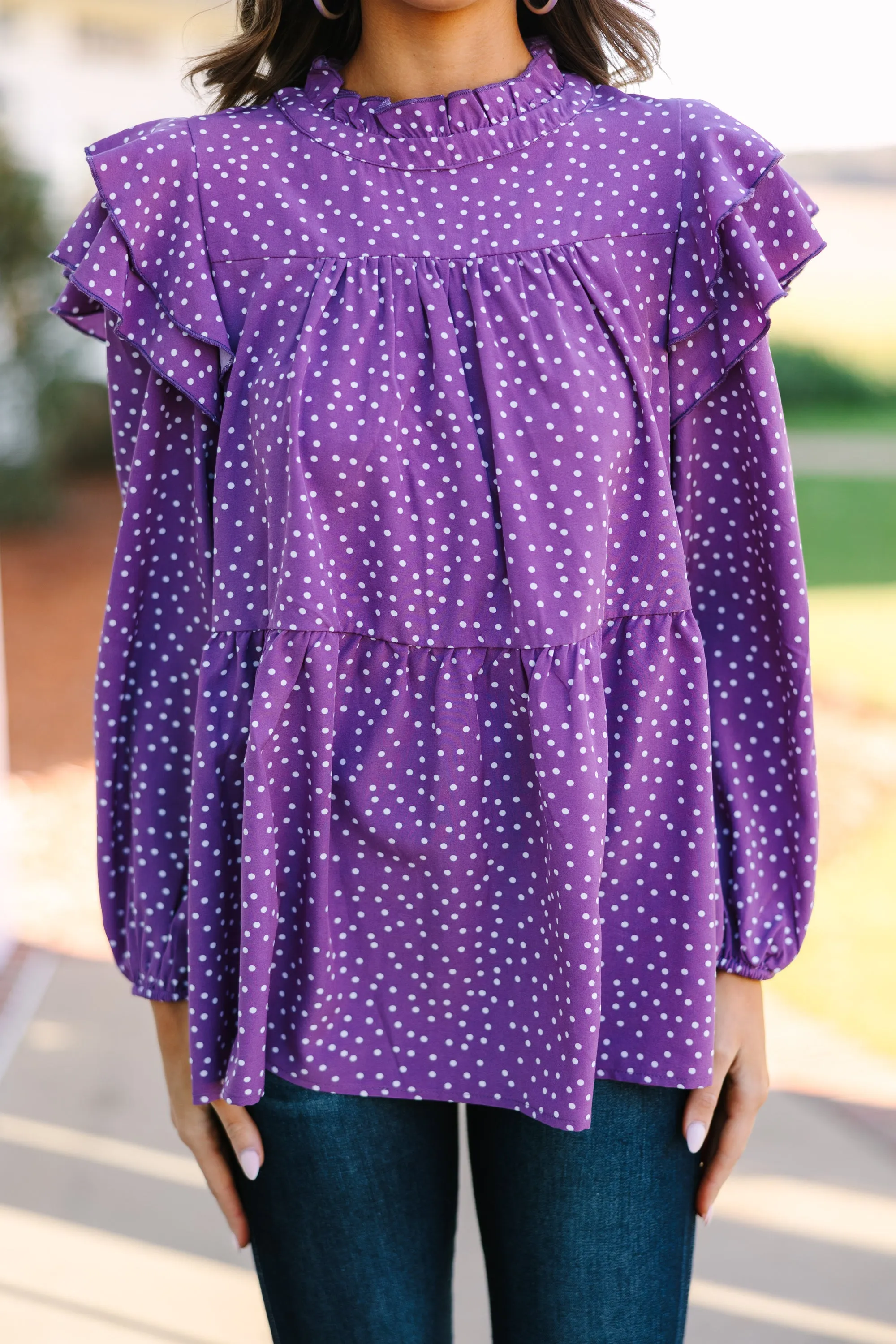 Join You Later Purple Polka Dot Top