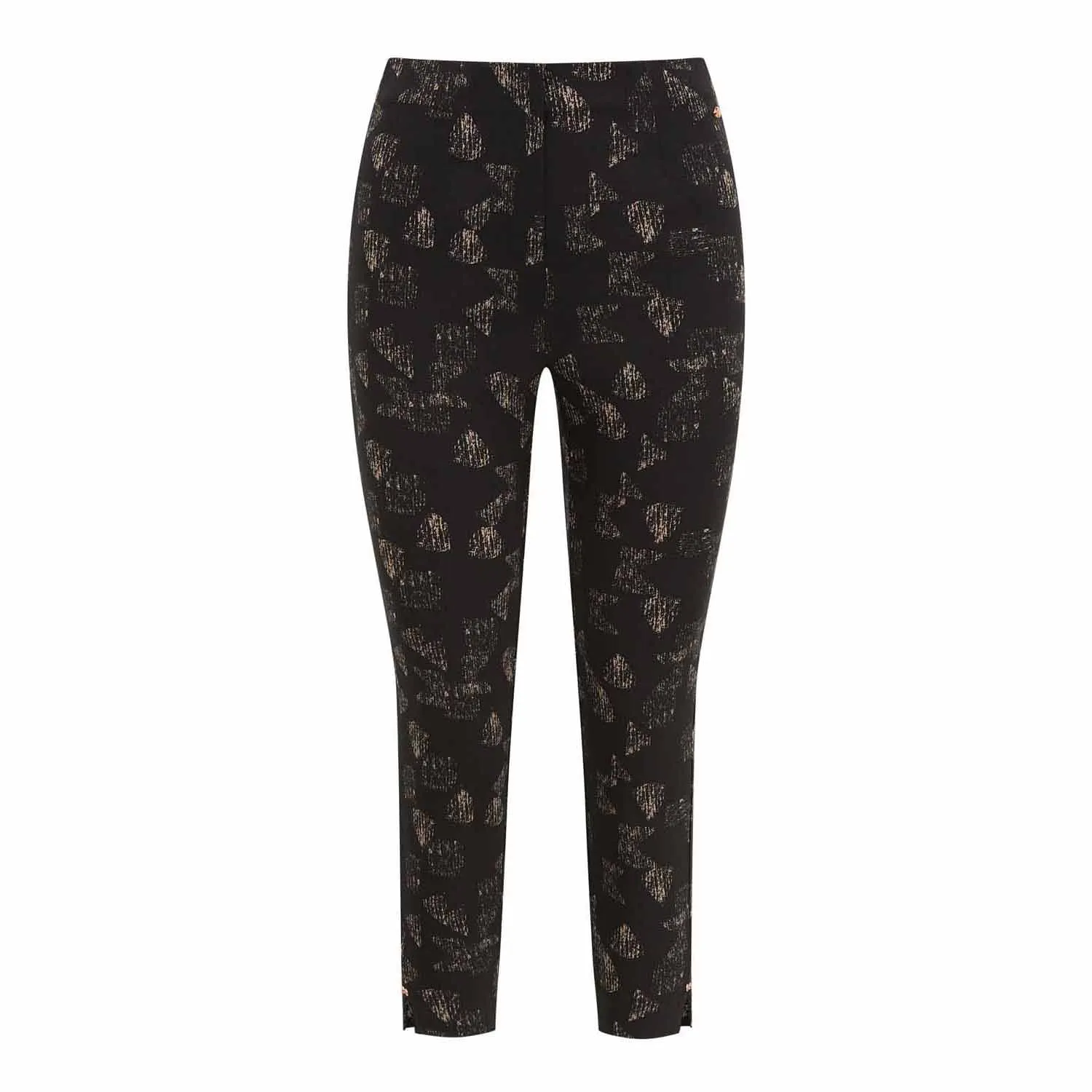 Leaf Print Bengaline Cropped Trousers - Black