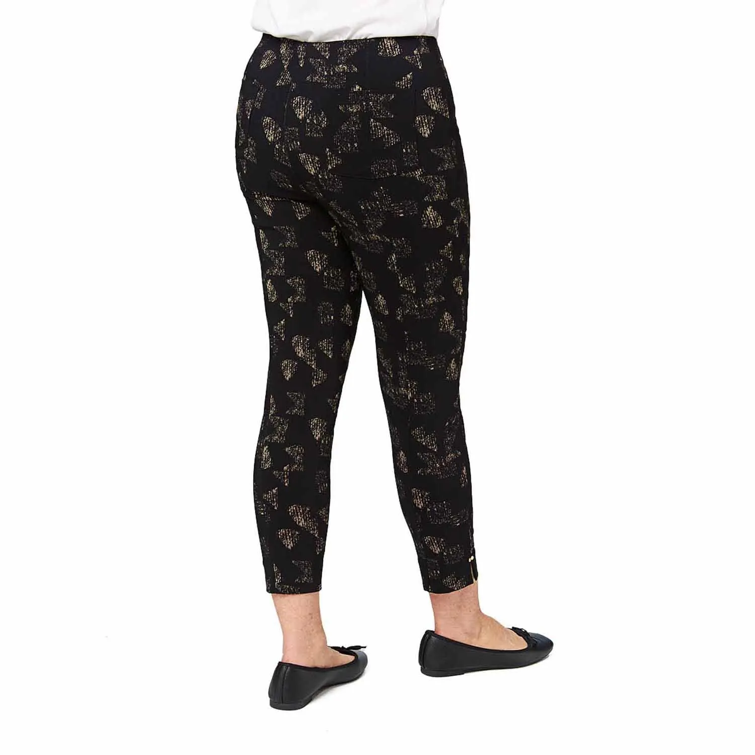 Leaf Print Bengaline Cropped Trousers - Black