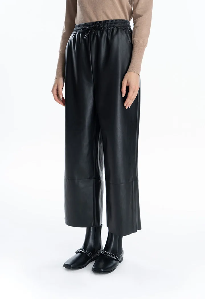 Leather Solid Straight Leg Trouser