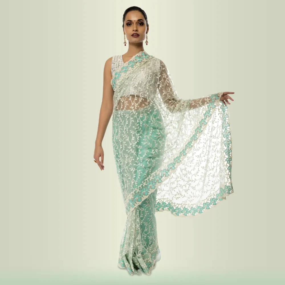 Lightweight Parsi Work 1 Minute Sari  - Green