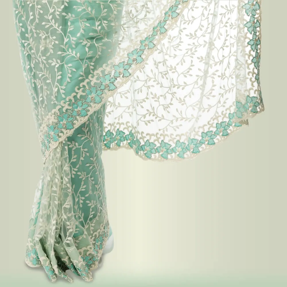 Lightweight Parsi Work 1 Minute Sari  - Green