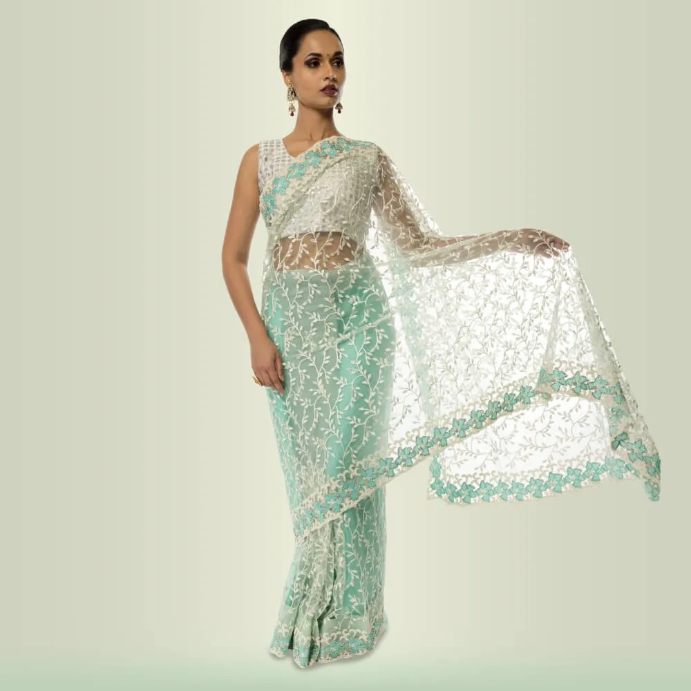 Lightweight Parsi Work 1 Minute Sari  - Green