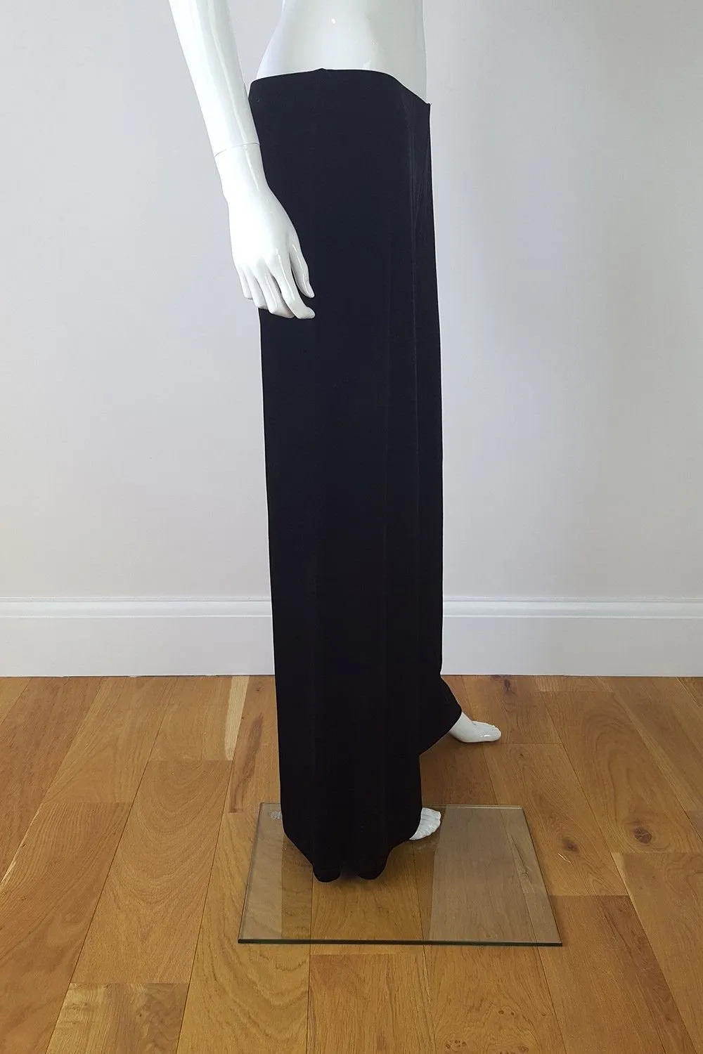 LINDA LEAL Black Velvet Wide Leg Trousers (UK 12)