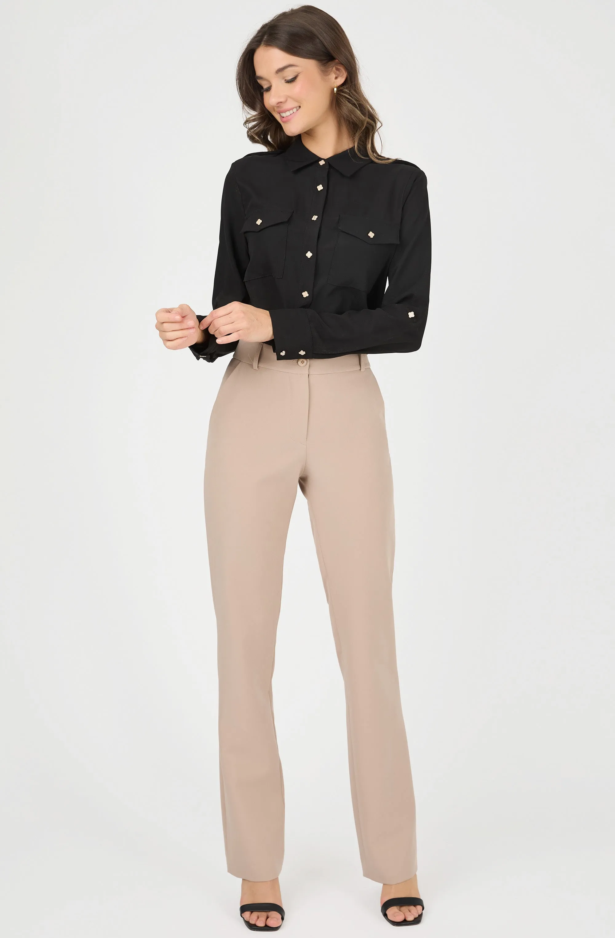 Long Sleeve Blouse with Clover-Shaped Buttons