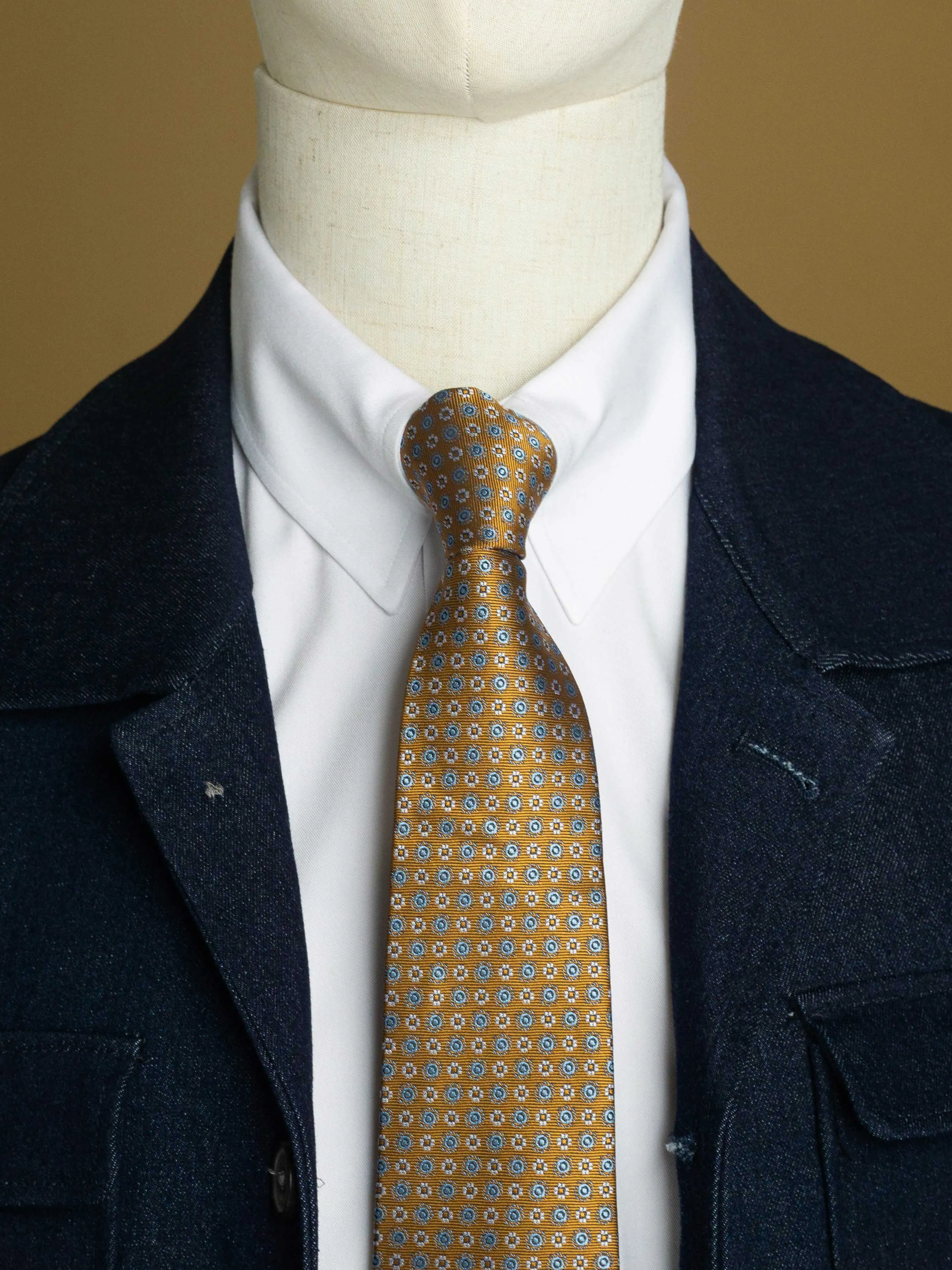 Micro Medallion Tie - Ochre Yellow