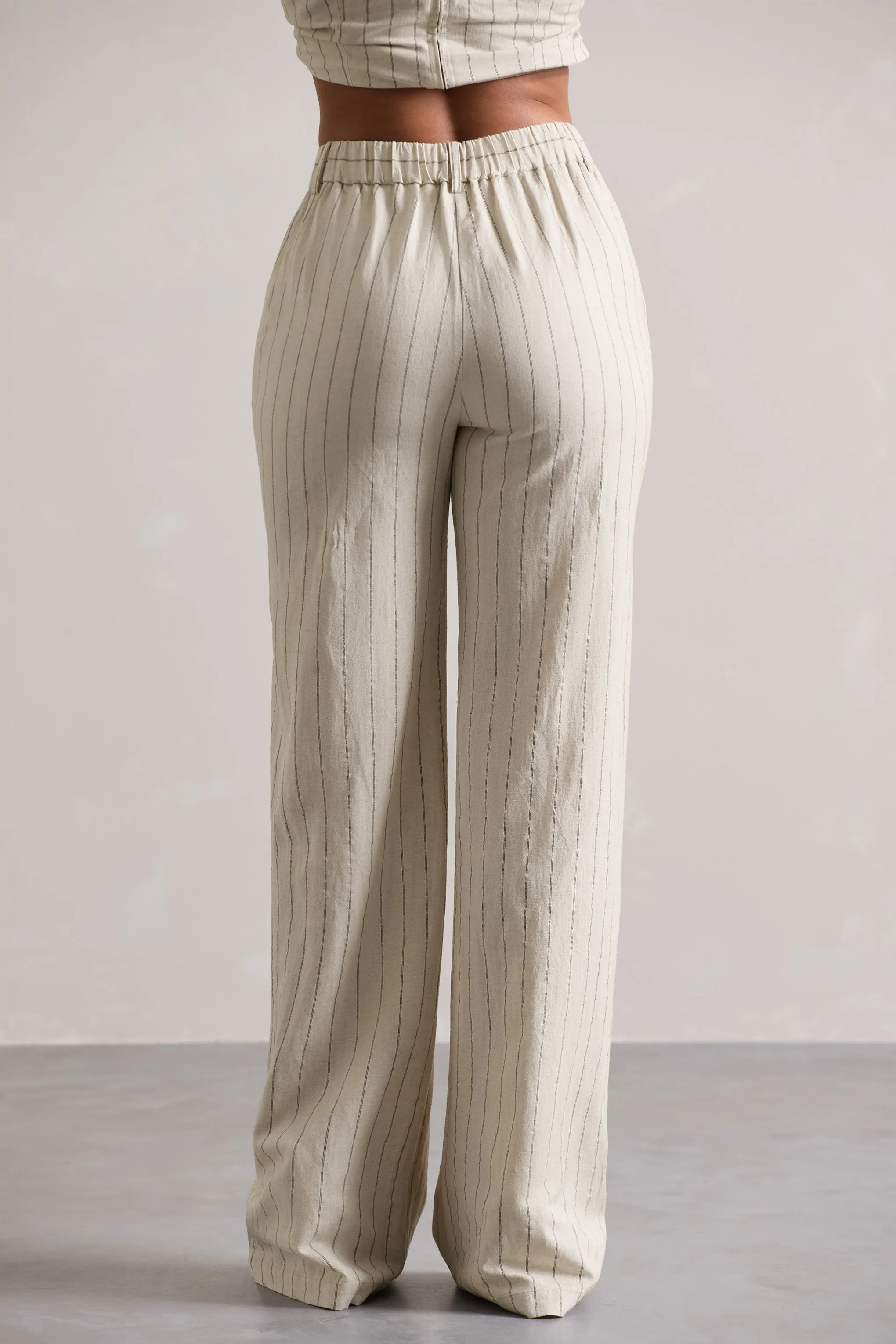 Missed Out | Beige Pinstripe Wide-Leg Trousers