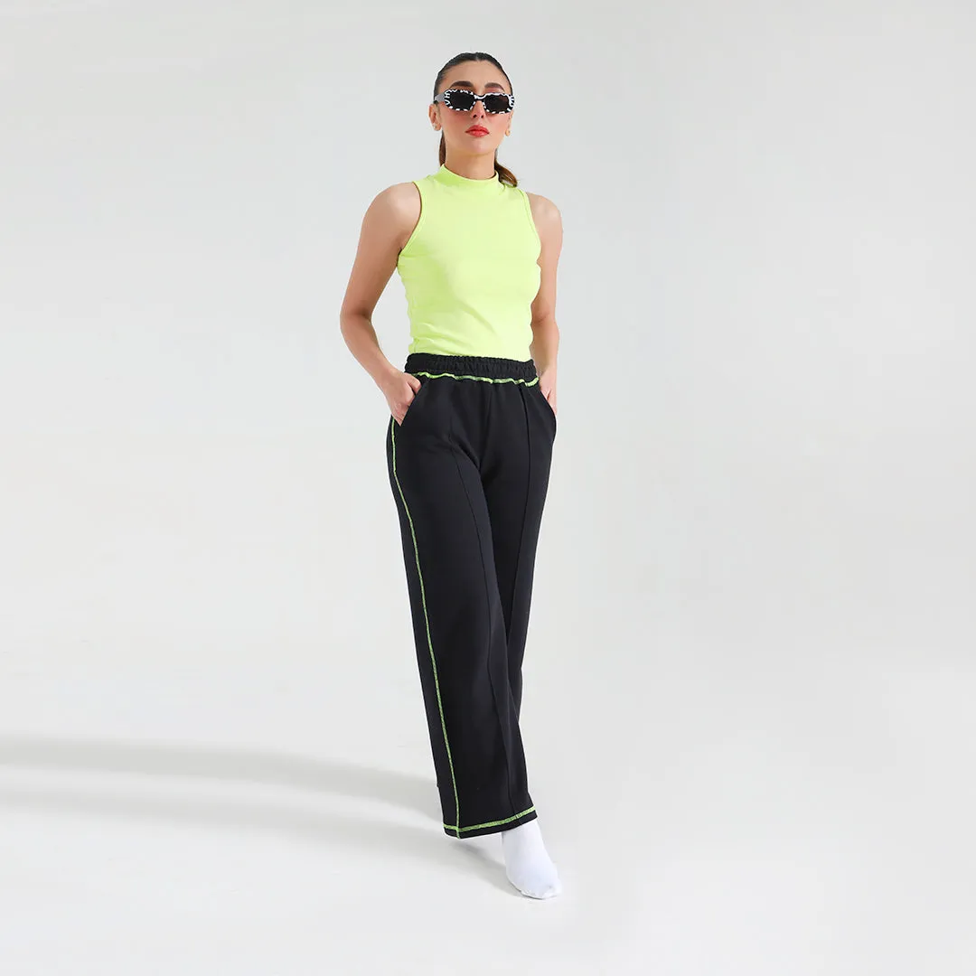 Neon Contrast Stitch Flare Trousers