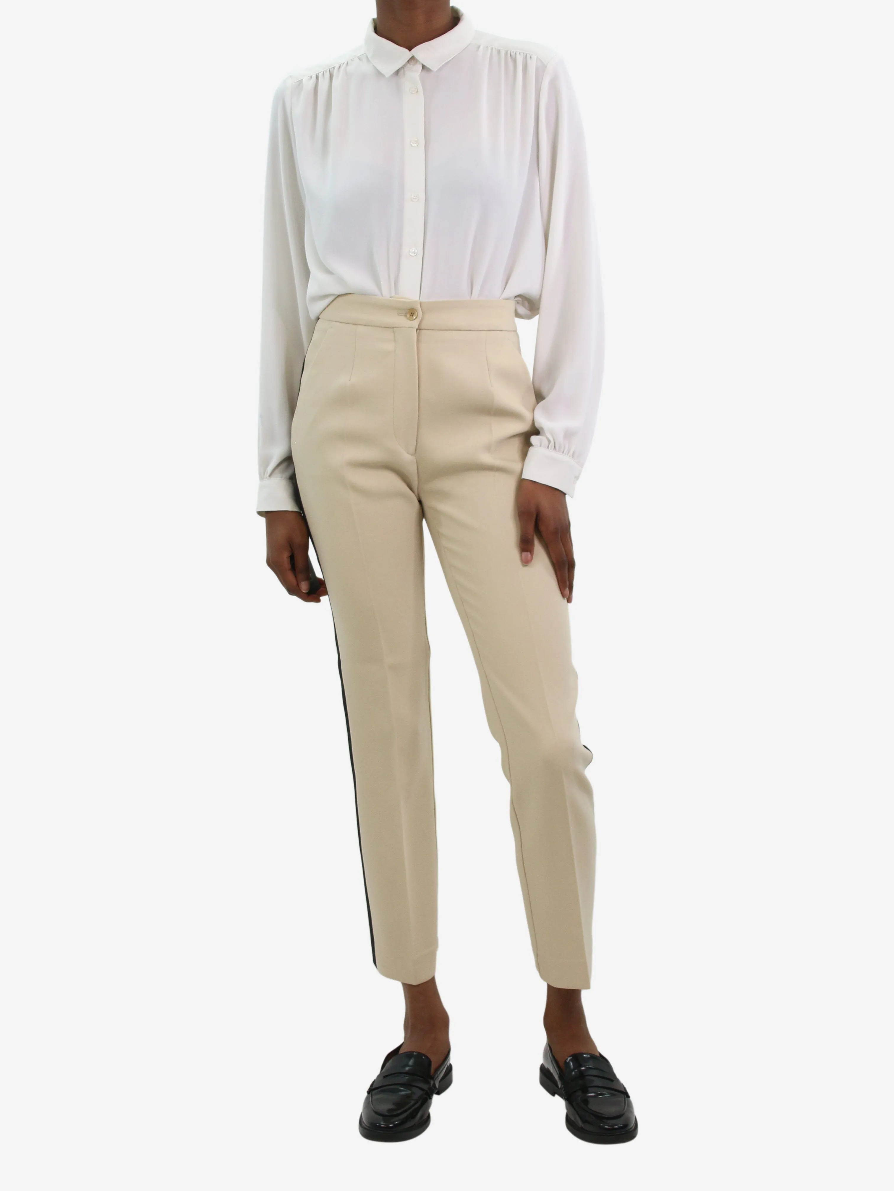 Neutral wool-blend side-stripe trousers - size IT 38