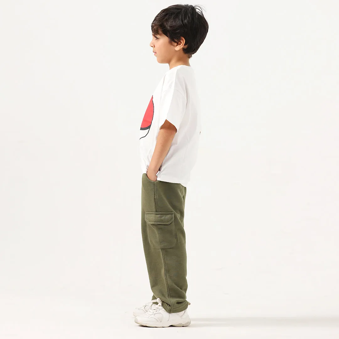 Olive Kids Wide Leg Cargo Trouser