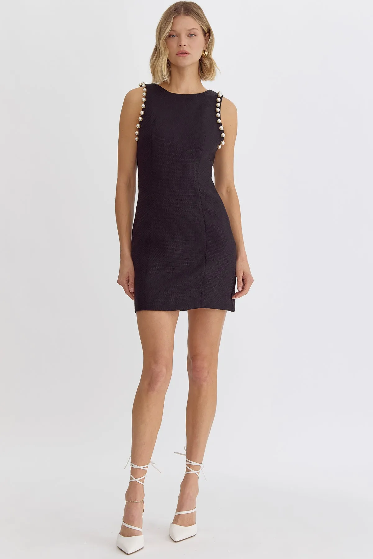 Pearl Trim Dress - Black