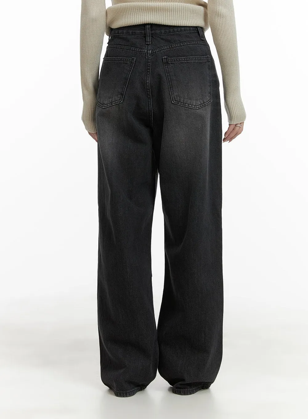 Pintuck Washed Wide Leg Jeans CA403