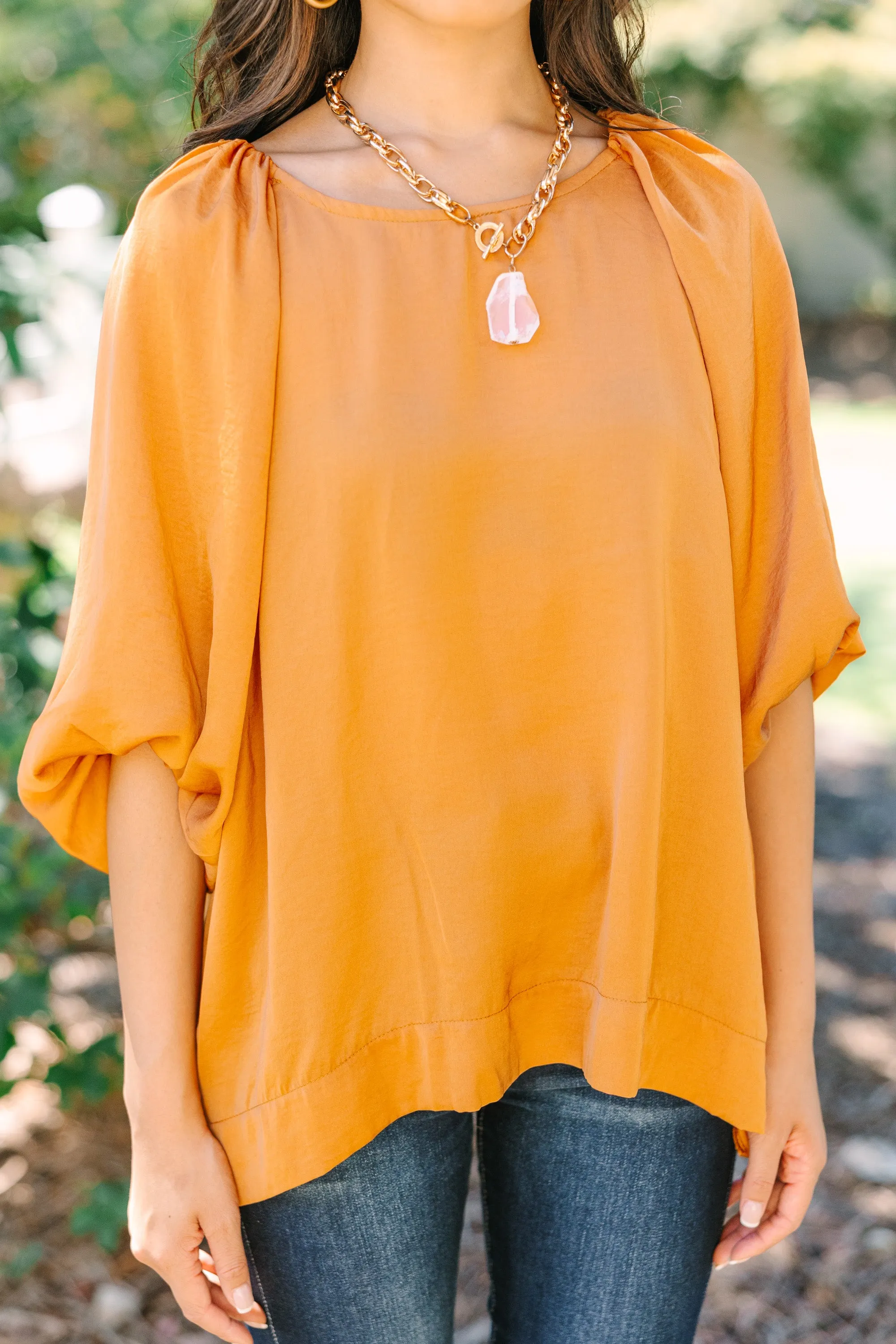 Point It Out Rust Orange Satin Blouse