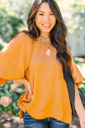 Point It Out Rust Orange Satin Blouse