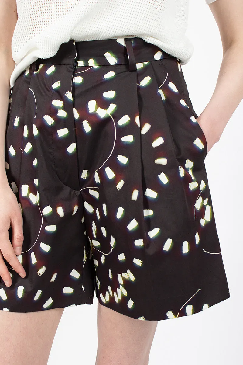 Printed Pleat Shorts Black