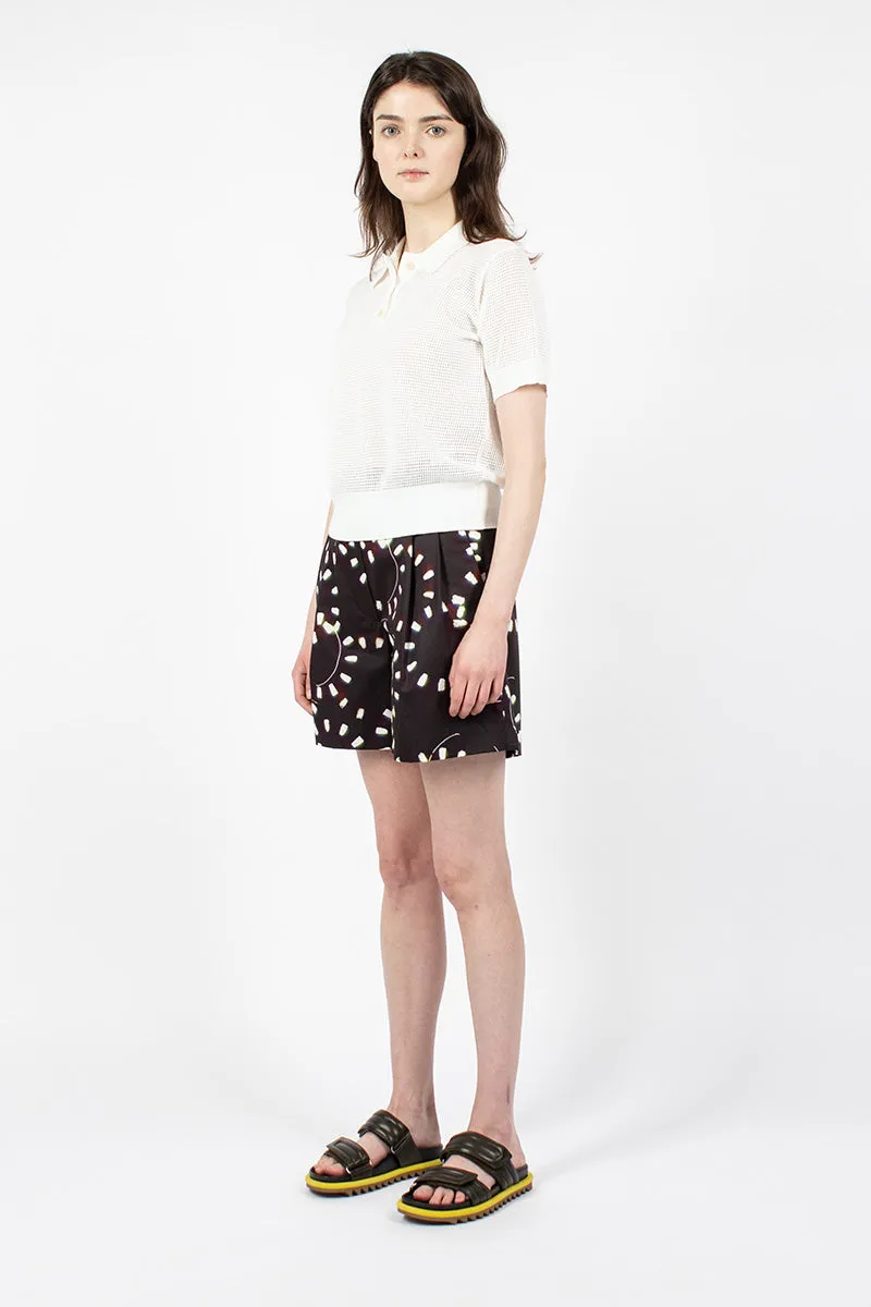 Printed Pleat Shorts Black