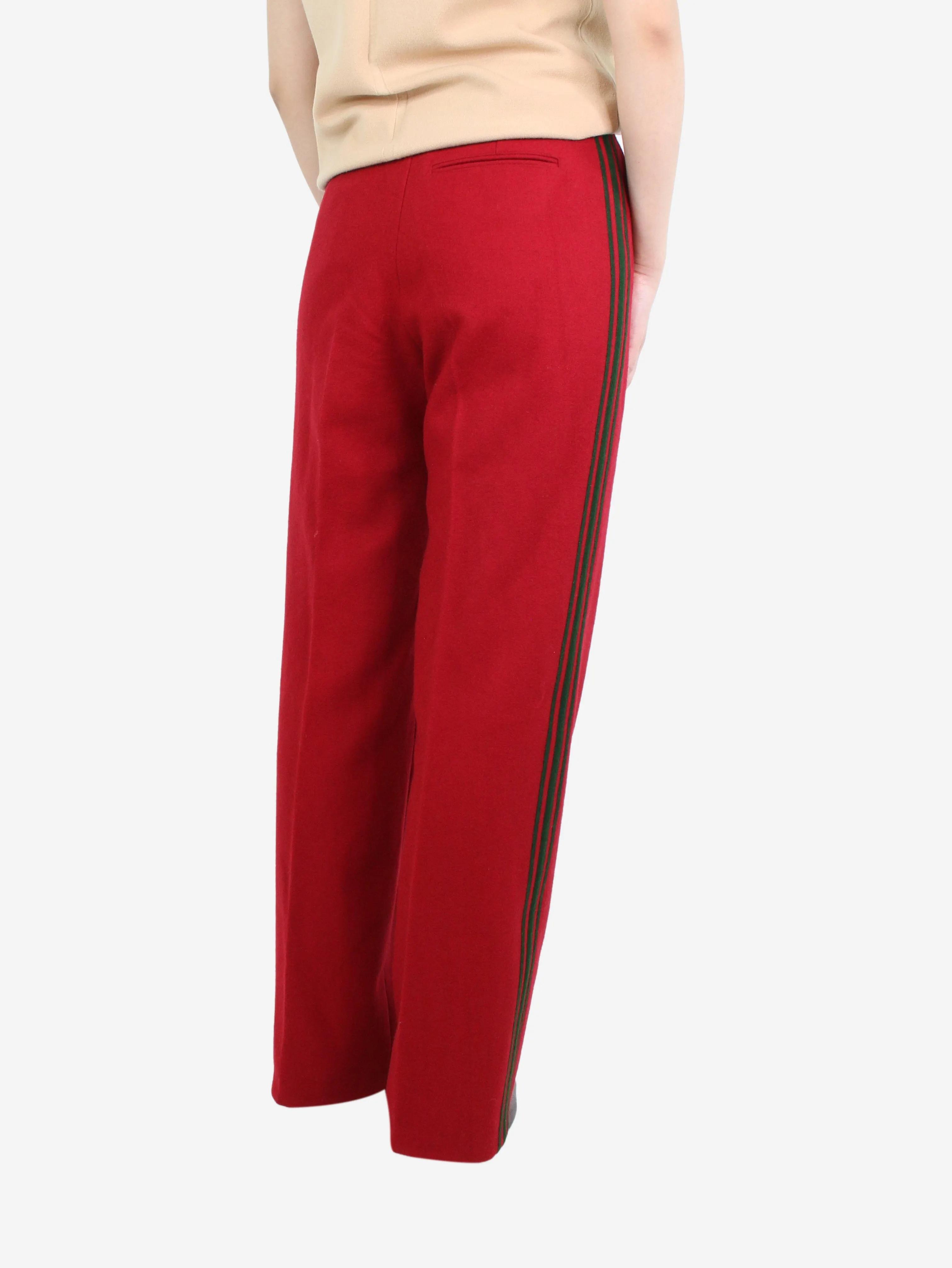 Red wool straight-leg trousers - size UK 12