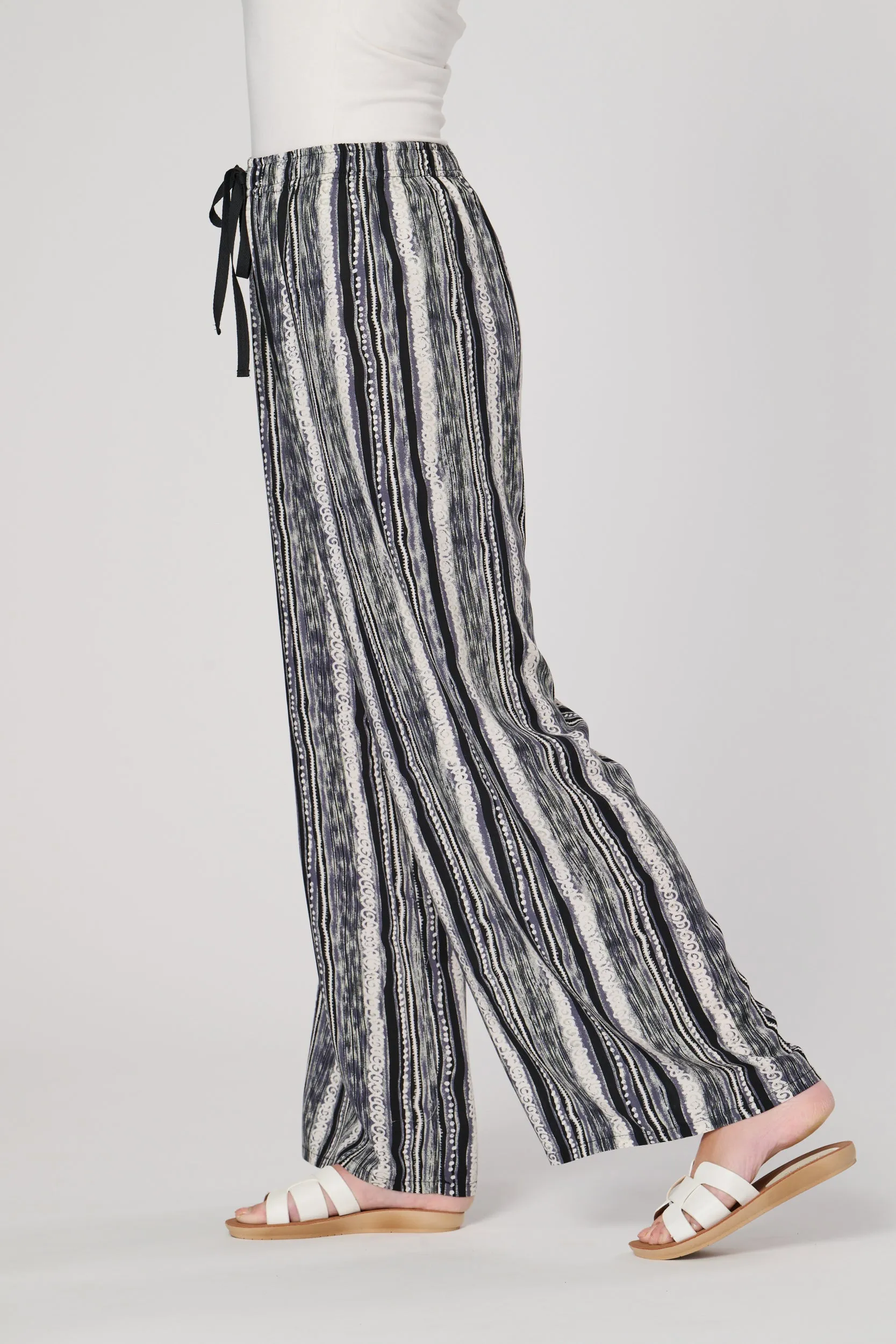 Saloos Contrasting Stripe Print Wide Leg Trousers