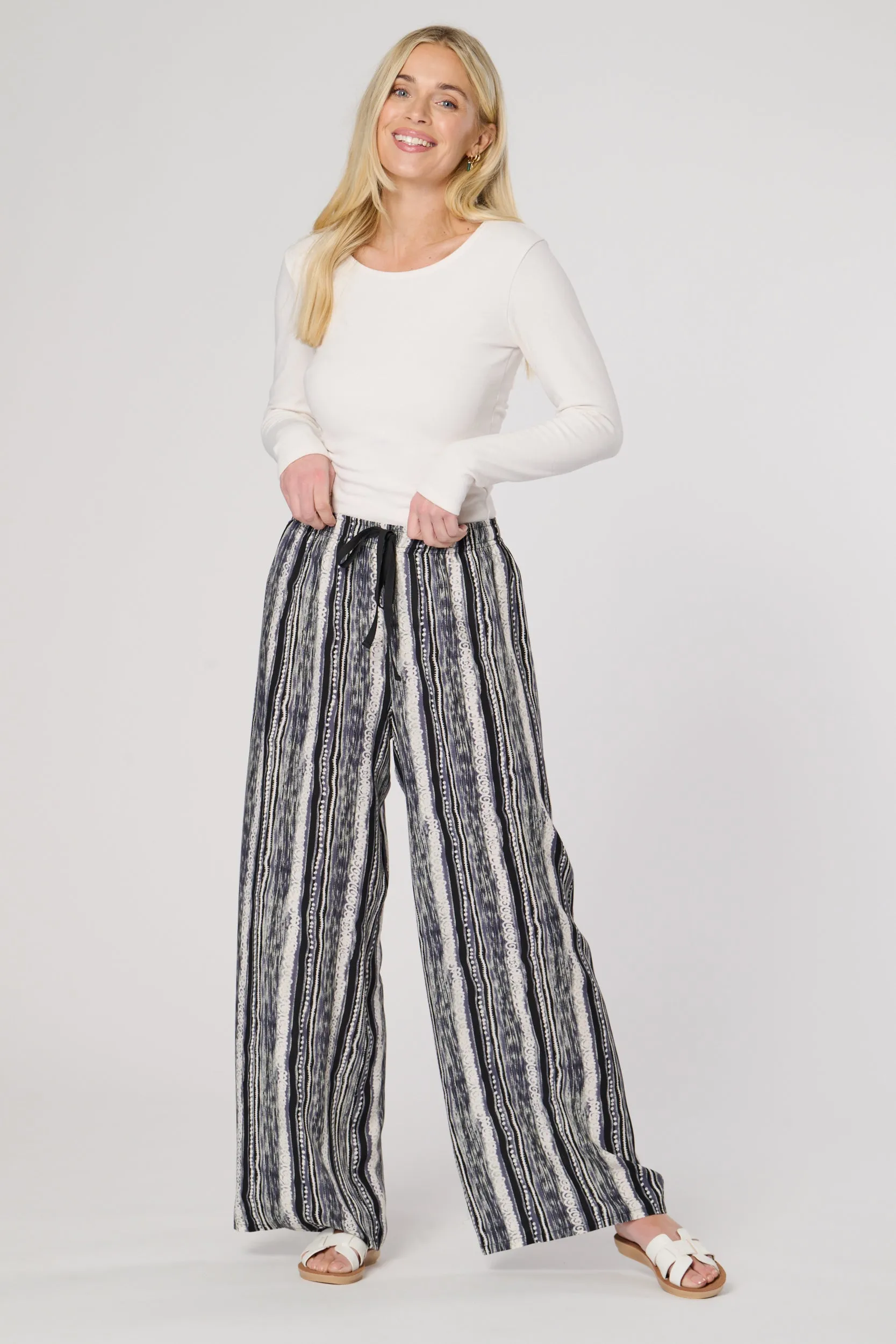 Saloos Contrasting Stripe Print Wide Leg Trousers