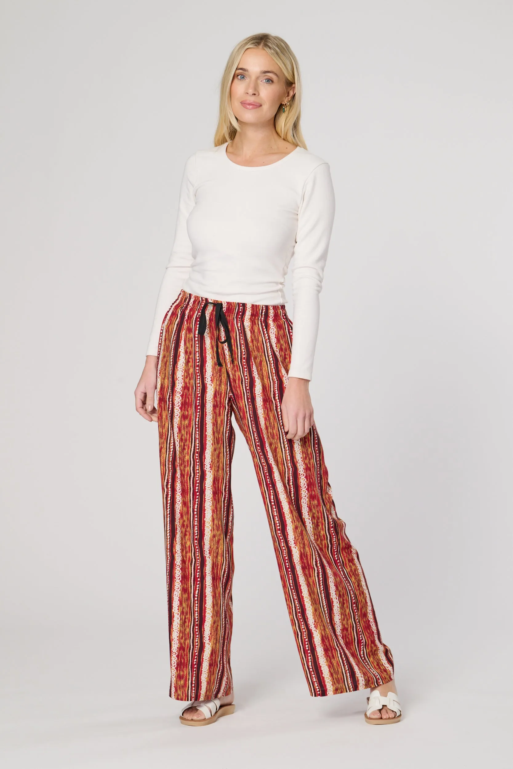 Saloos Contrasting Stripe Print Wide Leg Trousers