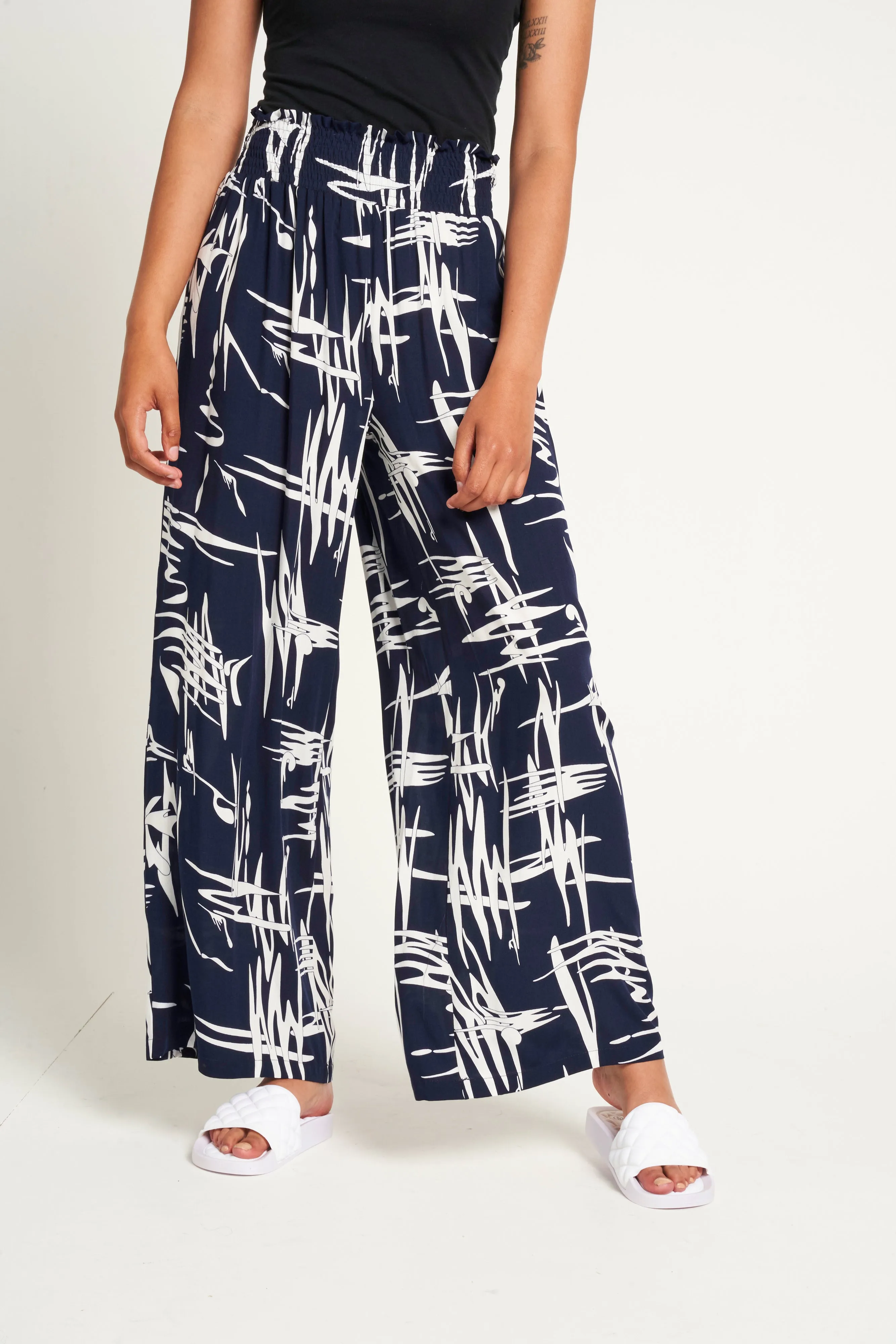 Saloos Shirred Waist Wide Leg Trousers