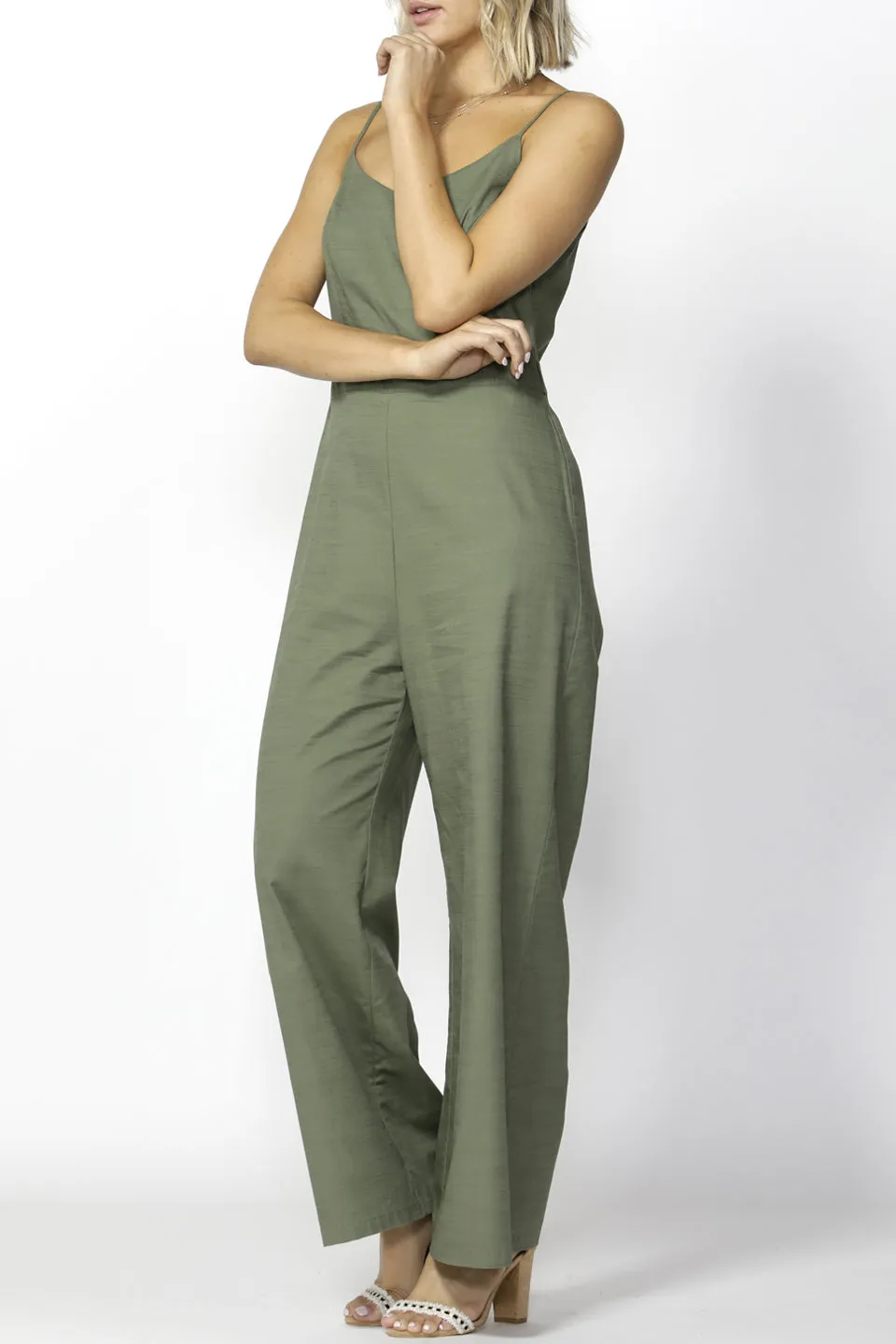 Sea Ya Strappy Wide Leg Khaki Jumpsuit