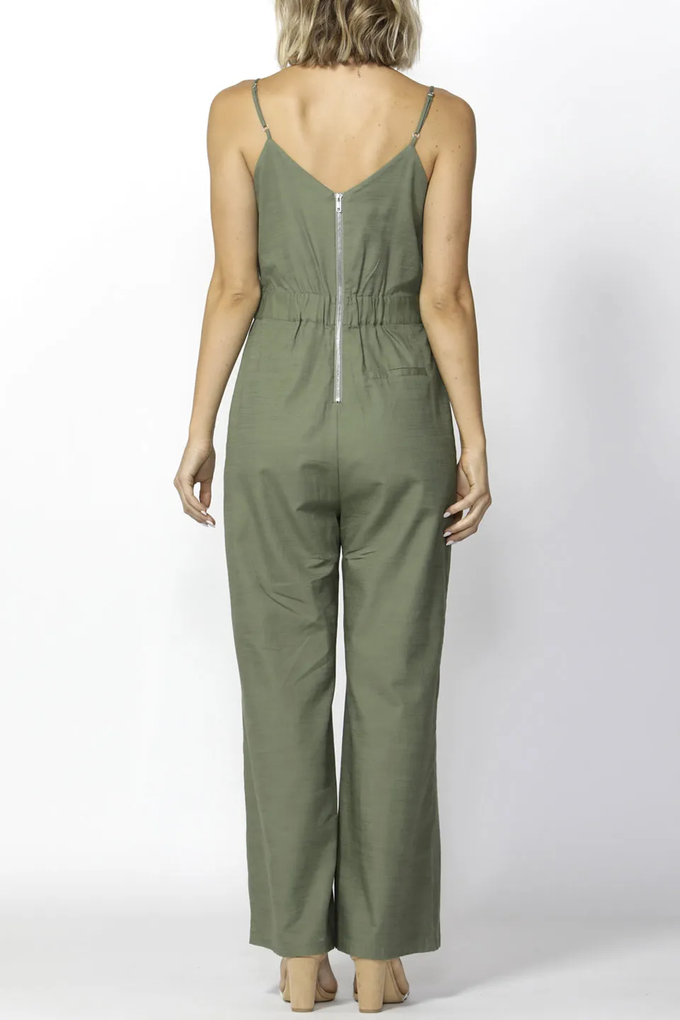 Sea Ya Strappy Wide Leg Khaki Jumpsuit