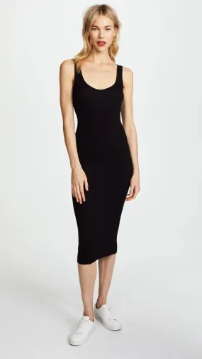 Silk Rib Tank Midi Dress - Black