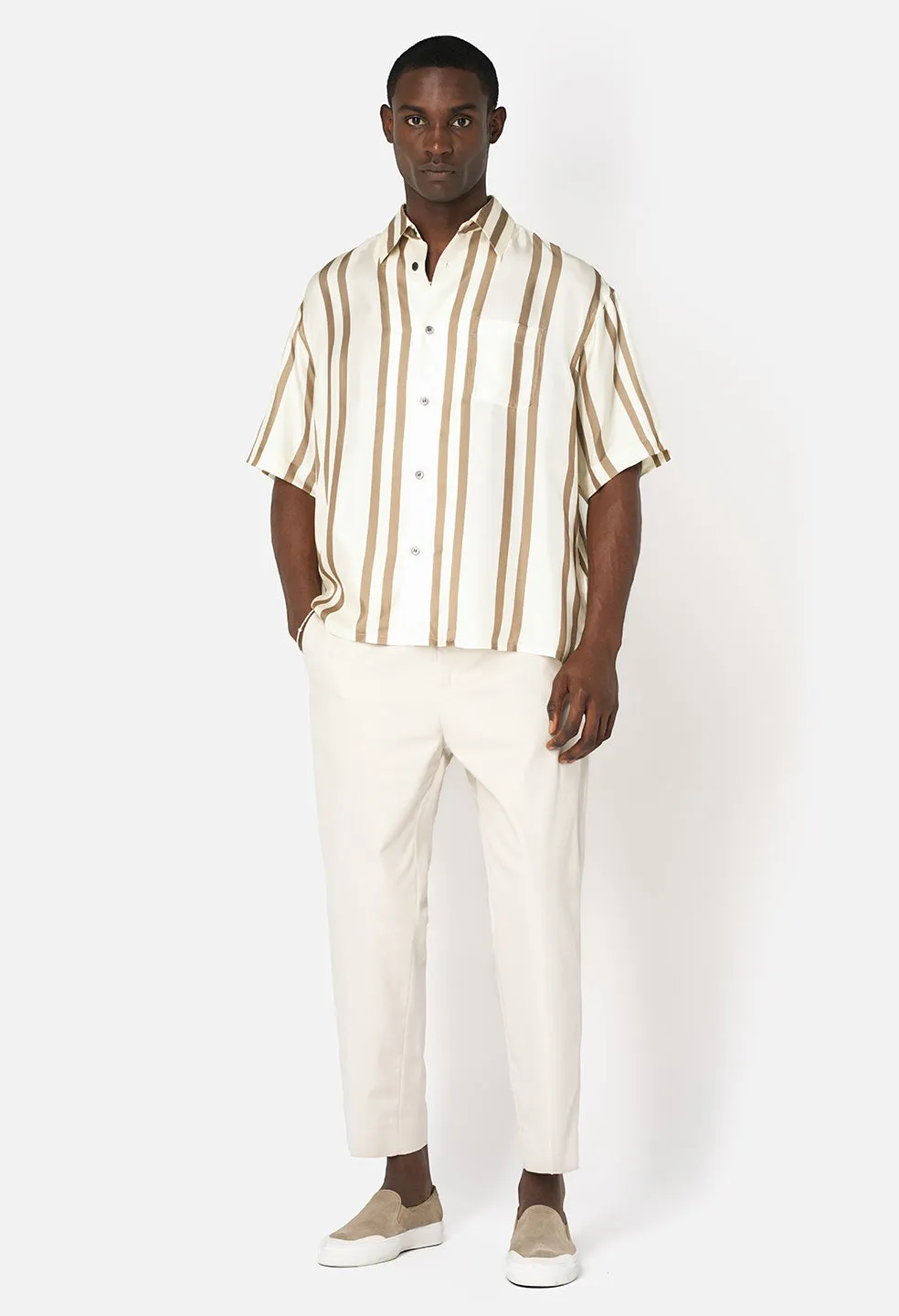 Silk SS Button Up / Bark X Salt Stripe