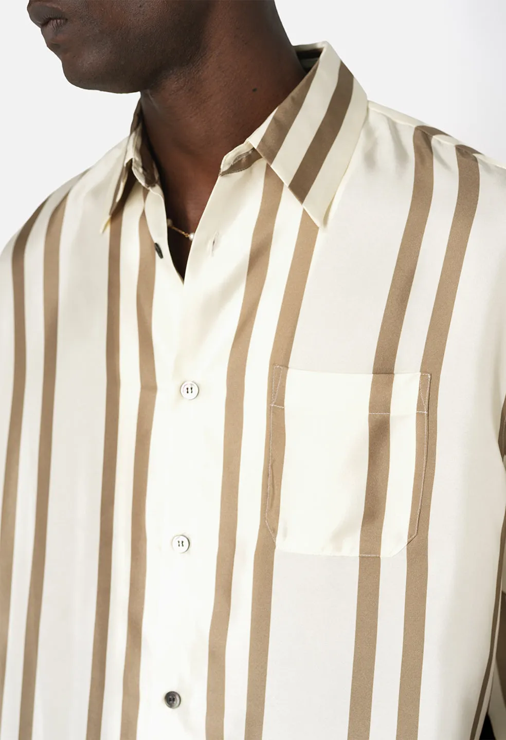 Silk SS Button Up / Bark X Salt Stripe