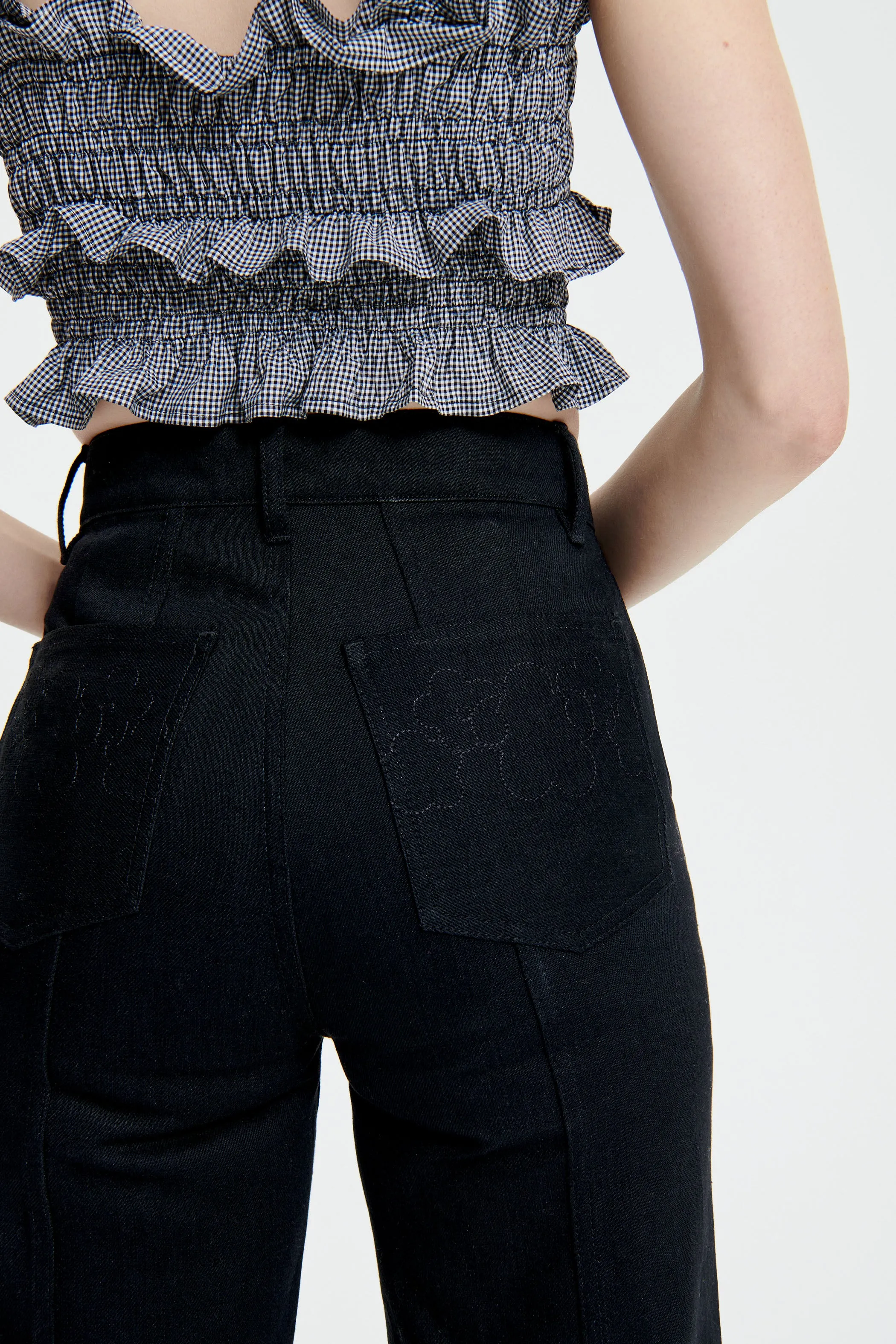 SIXTA | TROUSERS DENIM BLACK EMBROIDERY