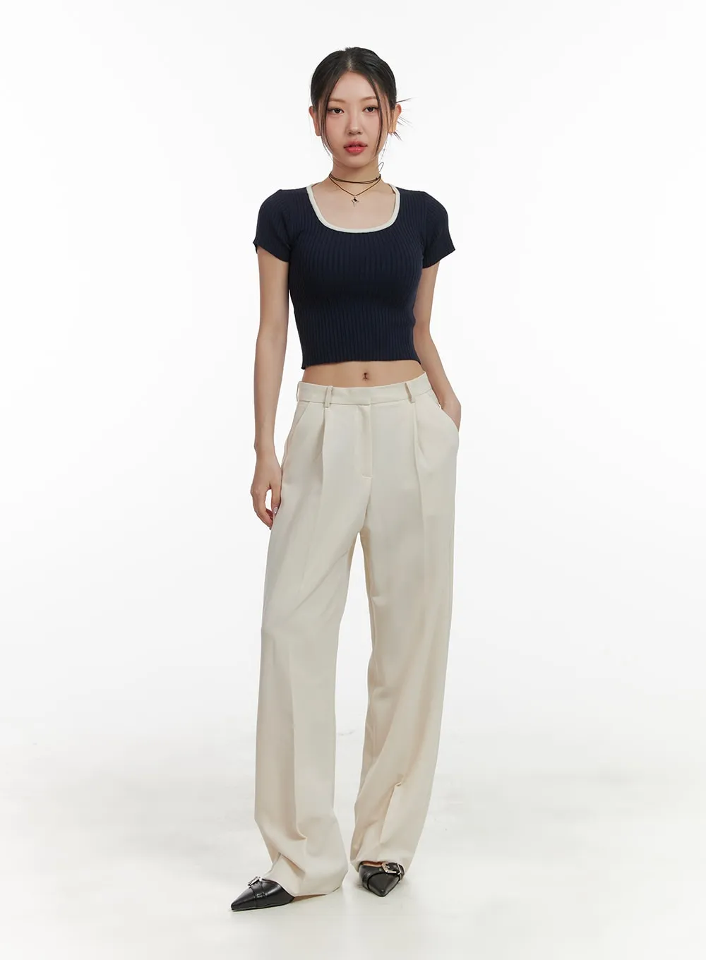 Solid Wide Fit Trousers OA416