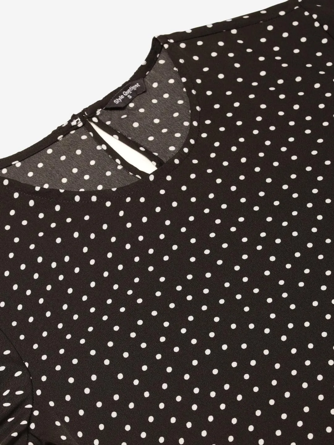 Style Quotient Women Black And White Polka Dot Printed Polyester Smart Casual Top