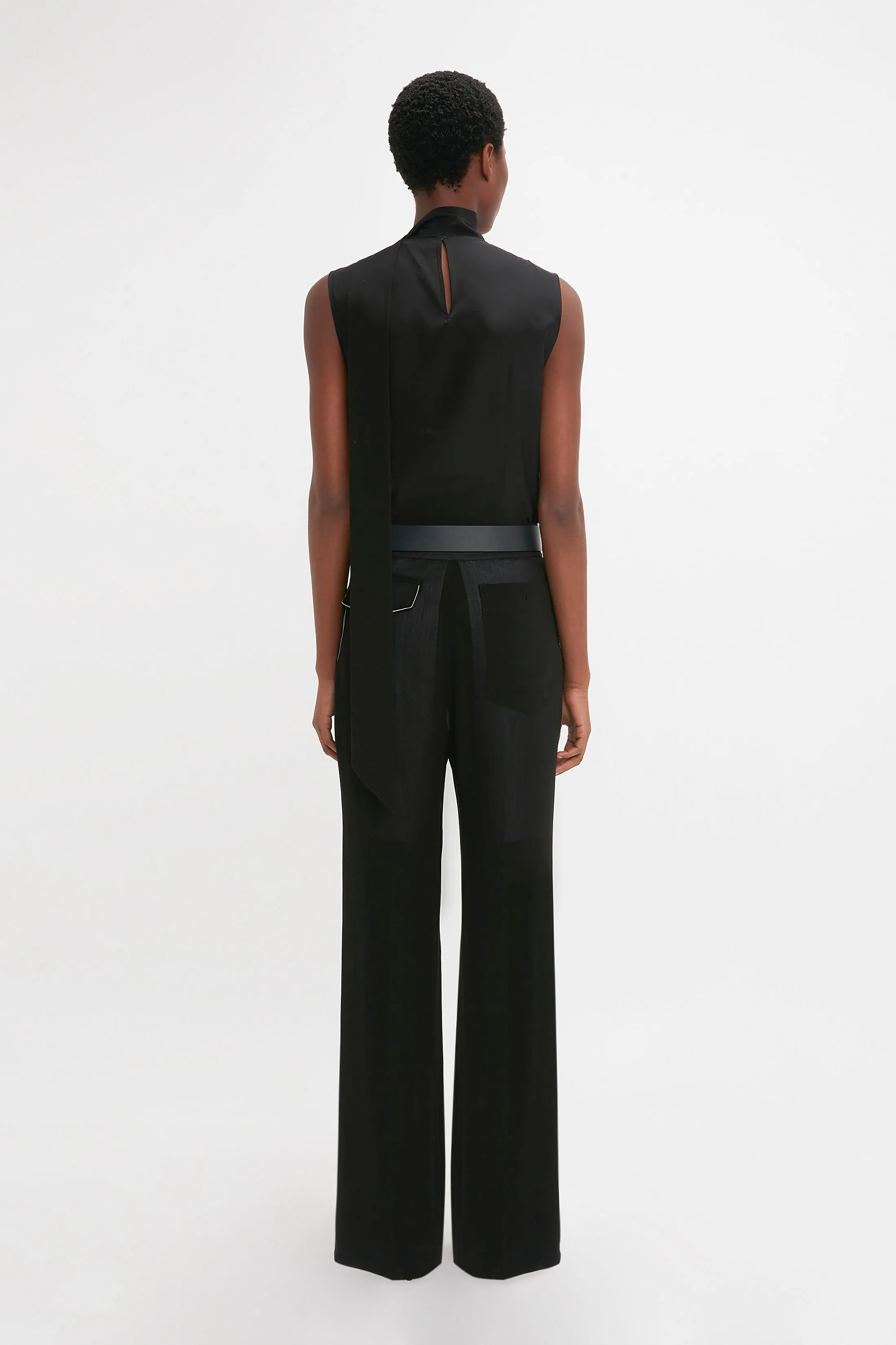 Waistband Detail Straight Leg Trouser In Black