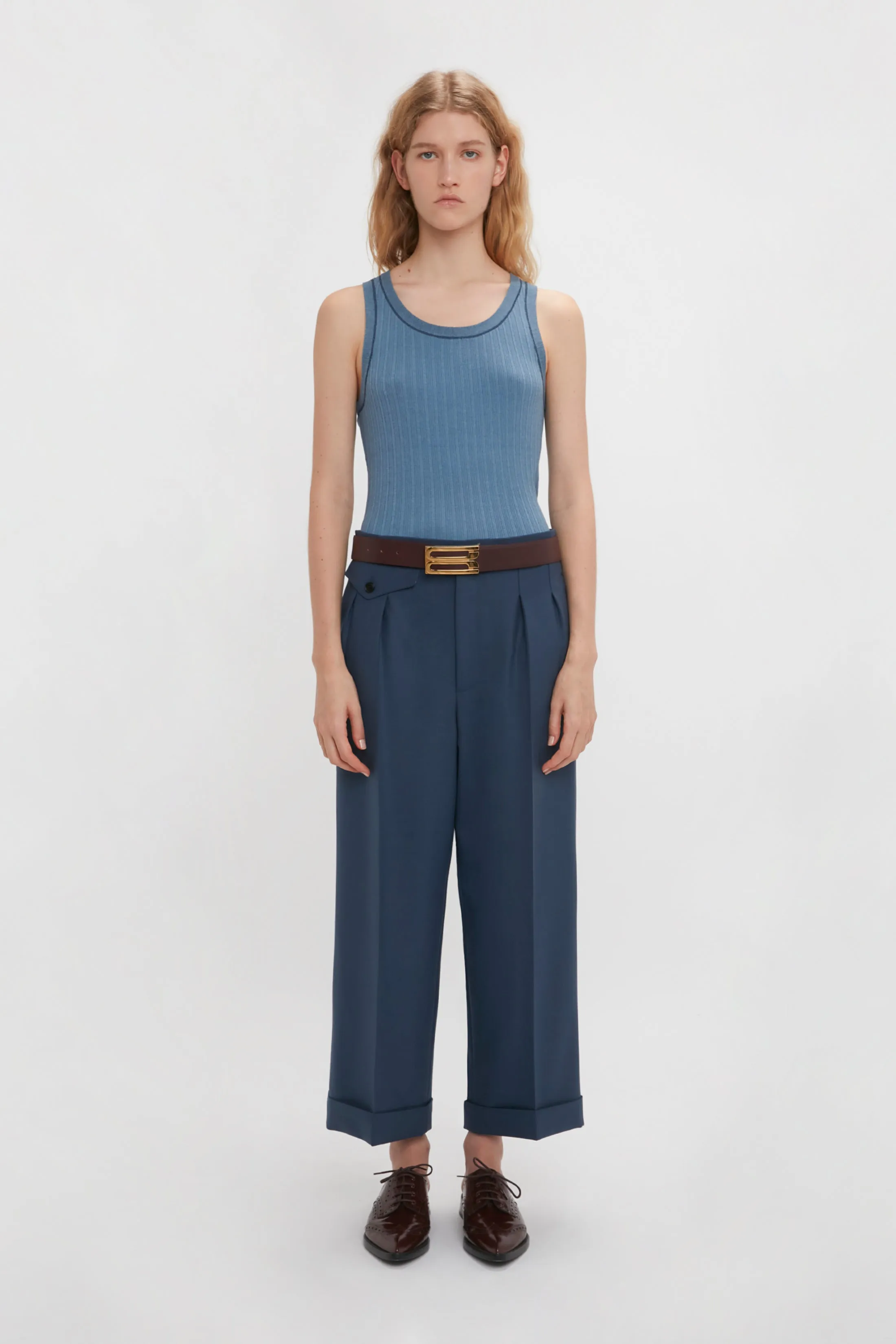 Wide Leg Cropped Trouser In Heritage Blue