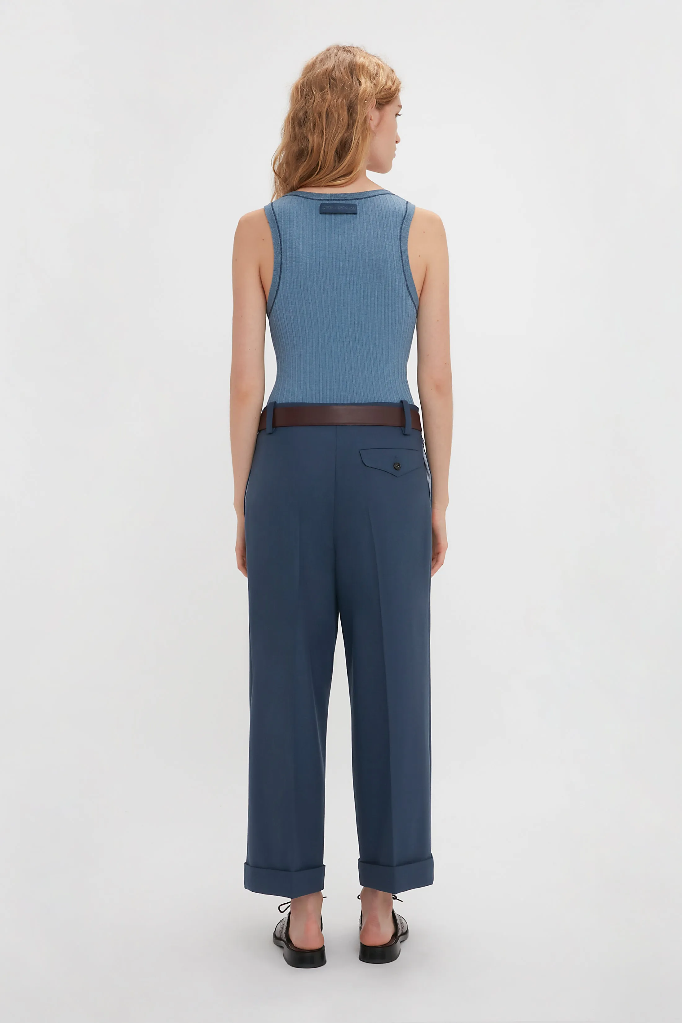 Wide Leg Cropped Trouser In Heritage Blue