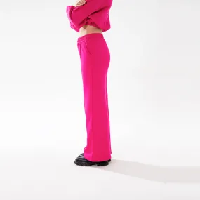 Wide Leg Seam Front Flare Joggers in Fuchsia Pink