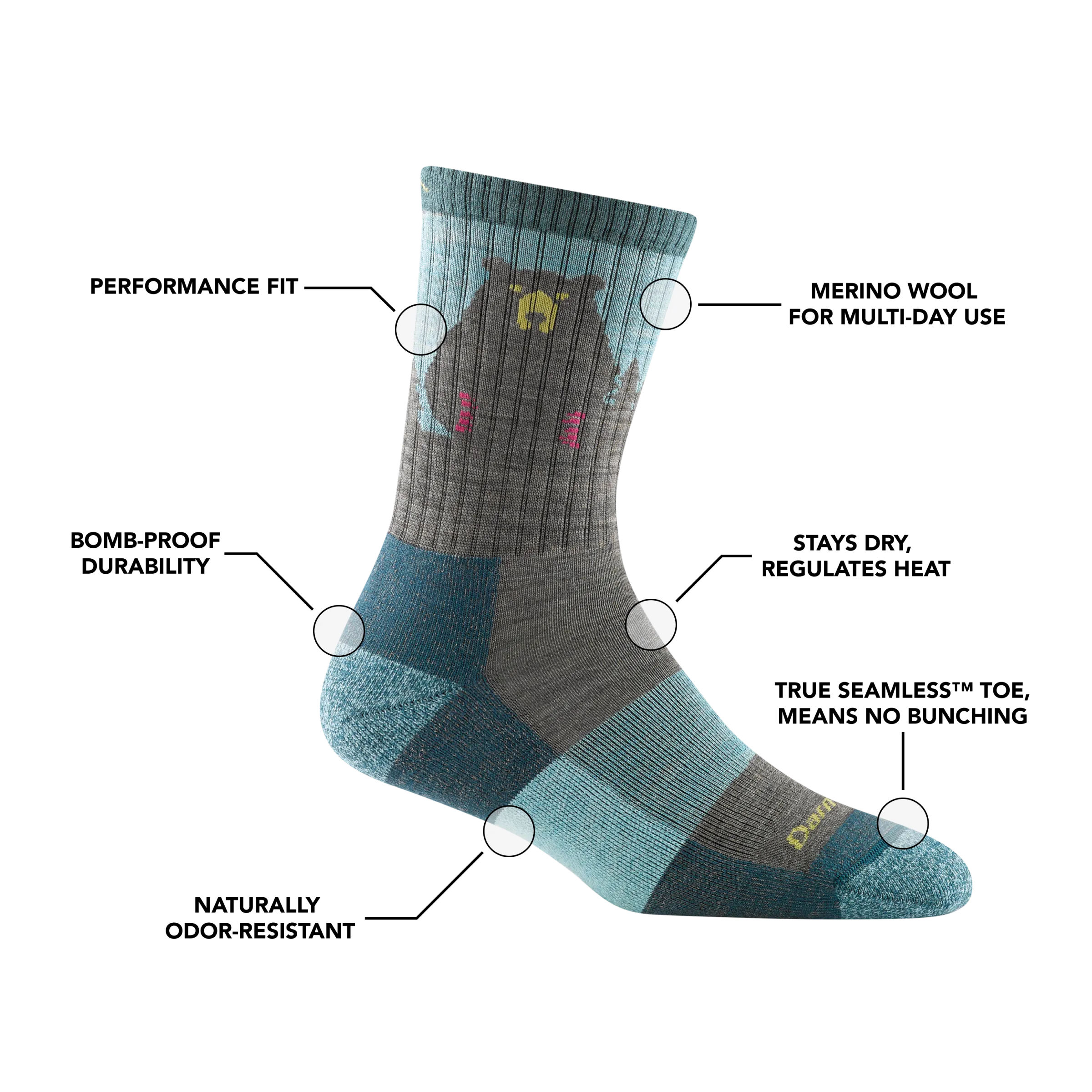 Women's Bear Town Micro Crew  Lightweight Hiking Sock